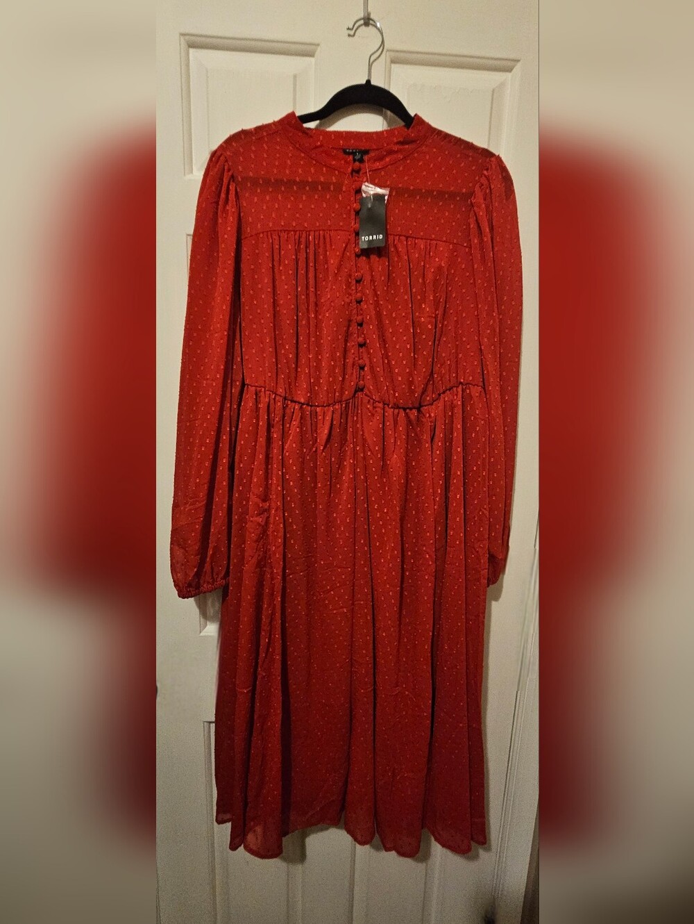 NWT Torrid Size 1 Red Swiss Dot Midi Dress Fully Lined Cottagecore Boho